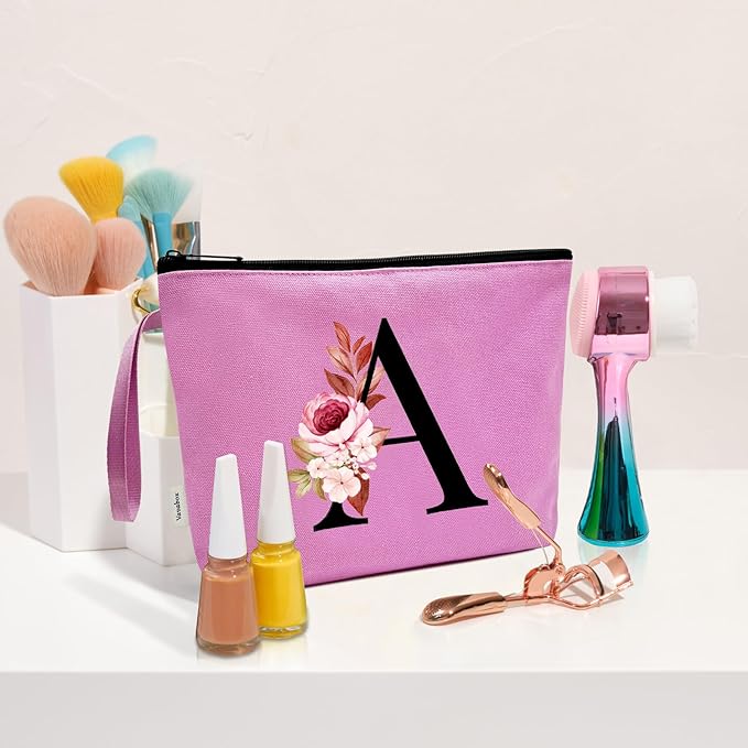 Vavabox A-Z Personalized Makeup Bag, Birthday Gifts for Women Mom, Gifts for Best Friend, Bride Bridesmaid Cosmetic bag (O, Purple)