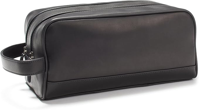 Leatherology Premium Black Oil Double Zip Toiletry Bag