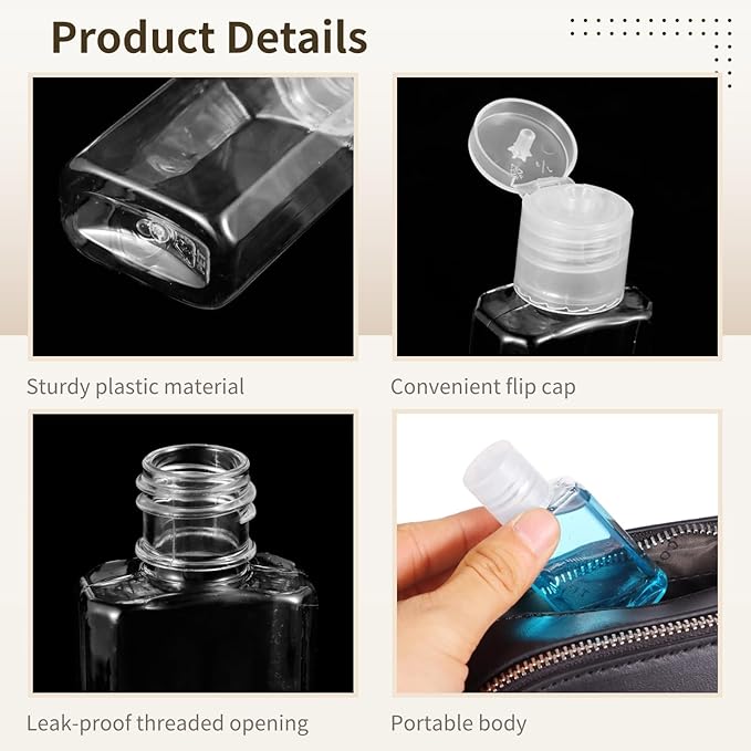 Lnrueg 100 Pcs 1 oz Travel Bottles - Hand Sanitizer Bottle Mini Clear Bottles with Flip Caps, Portable Empty Refillable Containers for Shower Gel, Face Creams, Body Lotions,Clear