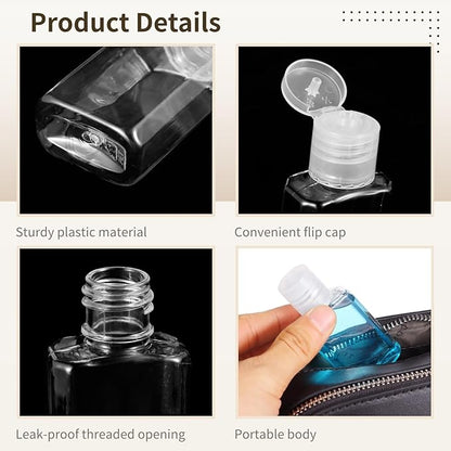 Lnrueg 100 Pcs 1 oz Travel Bottles - Hand Sanitizer Bottle Mini Clear Bottles with Flip Caps, Portable Empty Refillable Containers for Shower Gel, Face Creams, Body Lotions,Clear
