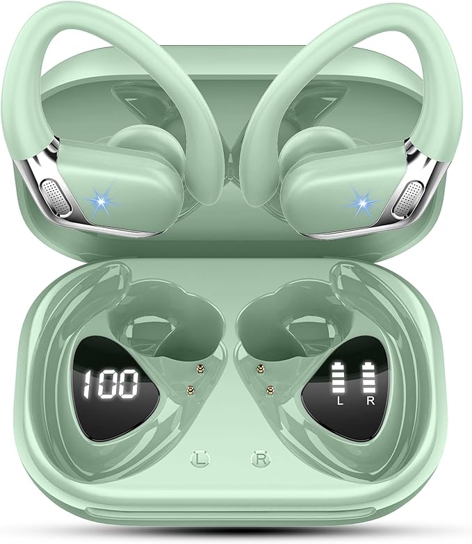 Wireless Earbud, Bluetooth 5.4 Headphones IP7 Waterproof for Sport, 50H Running Wireless Earphones with ENC Noise Cancelling Mic, Deep Bass Over Ear bud with Earhooks for Android, iOS, Workout, Gym