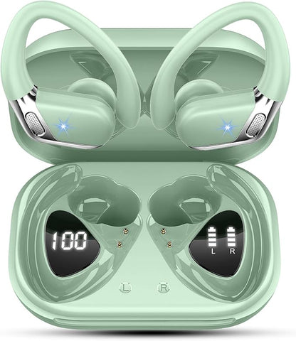Wireless Earbud, Bluetooth 5.4 Headphones IP7 Waterproof for Sport, 50H Running Wireless Earphones with ENC Noise Cancelling Mic, Deep Bass Over Ear bud with Earhooks for Android, iOS, Workout, Gym