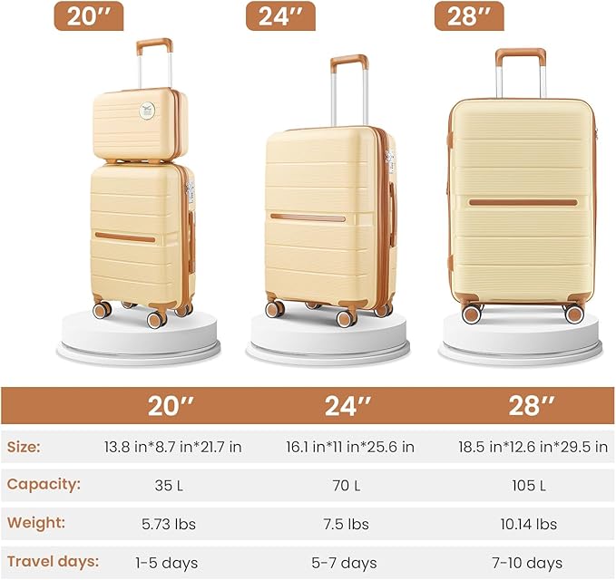 Merax Luggage Set 4 Piece Suitcase with Case Expandable Spinner Wheels Hardshell Airplane Approved Luggage Sets,Apricot Cream,14/20/24/28