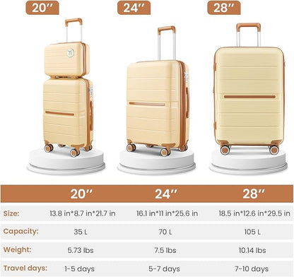 Merax Luggage Set 4 Piece Suitcase with Case Expandable Spinner Wheels Hardshell Airplane Approved Luggage Sets,Apricot Cream,14/20/24/28