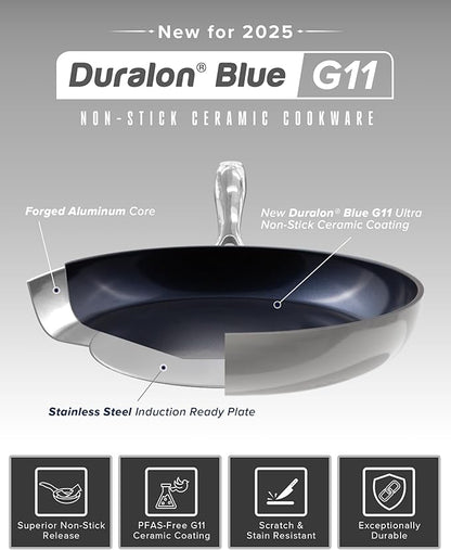 Nuwave Healthy G11-Pots and Pans Set Non Stick, 9H Near-Diamond Hardness Scratch-Resistant, Works on All Stovetops, PFAS Free, with Frying Pans, Saucepans & Glass Lids, Stay-Cool Handles, Cool Gray