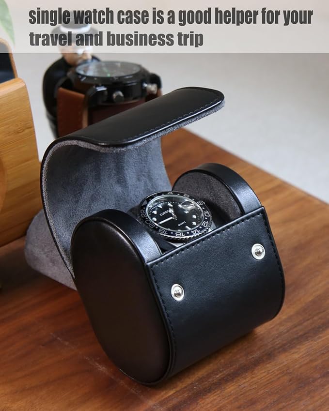 Watch Roll Travel Case for Men and Women with Suede Lining Watch Display Box Single Watch Storage and Organizer (Black)