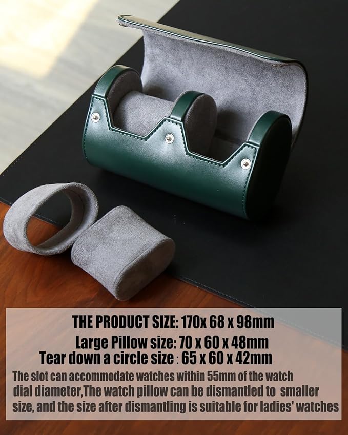 Watch Roll Travel Case for Men and Women with Suede Lining Portable 2 Slot Watch Display Storage and Organizer to Holder Large Watch(2 slot green)