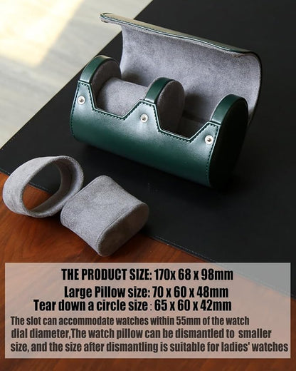 Watch Roll Travel Case for Men and Women with Suede Lining Portable 2 Slot Watch Display Storage and Organizer to Holder Large Watch(2 slot green)