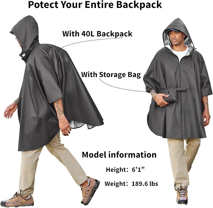 COOFANDY Rain Ponchos for Adults Full Zip Lightweight Rain Jackets Waterproof Packable Raincoats with Hood Hiking Camping