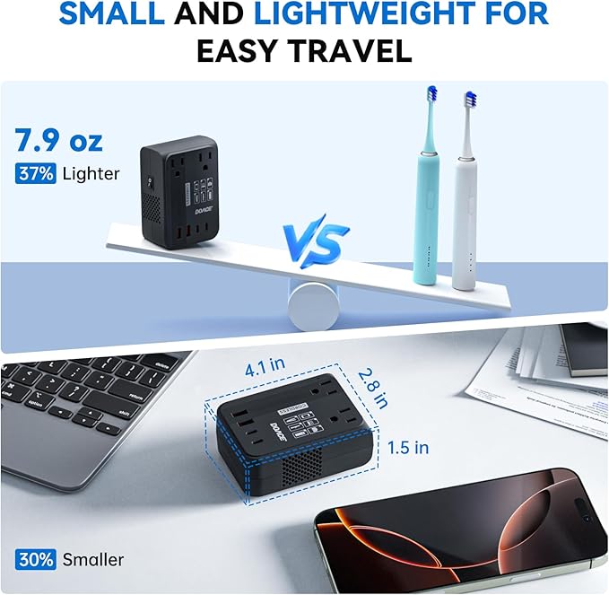 DOACE 350W Travel Voltage Converter US to Europe 220V to 110V Converter for Curling Iron Straightener Converter for European Travel 4 USB Charging Universal Power Plug Adapter UK/AU/US/EU, Black