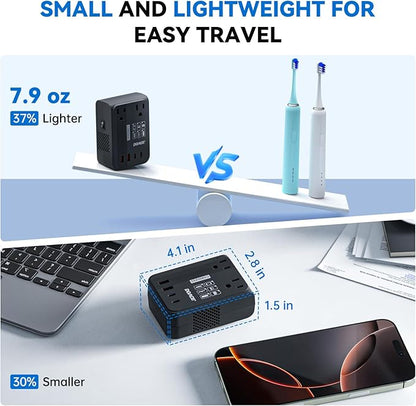 DOACE 350W Travel Voltage Converter US to Europe 220V to 110V Converter for Curling Iron Straightener Converter for European Travel 4 USB Charging Universal Power Plug Adapter UK/AU/US/EU, Black
