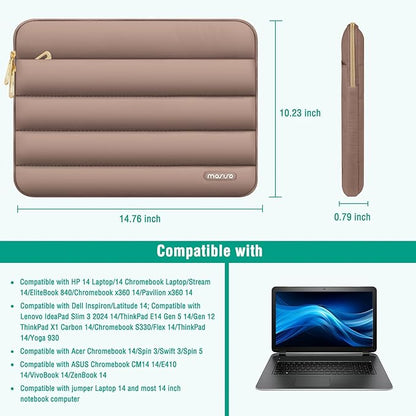 MOSISO 14 inch Laptop Case, 14 inch Puffy Laptop Sleeve Compatible with HP Lenovo Dell ASUS Acer, HP Stream, Dell Latitude, Lenovo IdeaPad, Polyester Horizontal Bag with Small Case, Brown