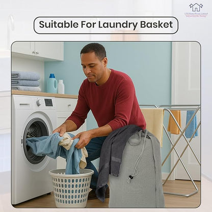 LFH Home Cotton Canvas Large Laundry Bag with Handle, Heavy Duty Drawstring Closure Washable Laundry Bags, School Travel, Home, Hotel, College Dorm, Organizer Sack, Toys Clothes 28x40 (Pack of 6)-Grey