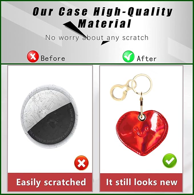 Leather Keychain Holder Case Compatible with AirTag,Cute Protective Shiny Charm Cover with Keyring,Anti-Scratch Finder GPS Tracker Case for Wallet Keys,Bag,Pets(Heart)