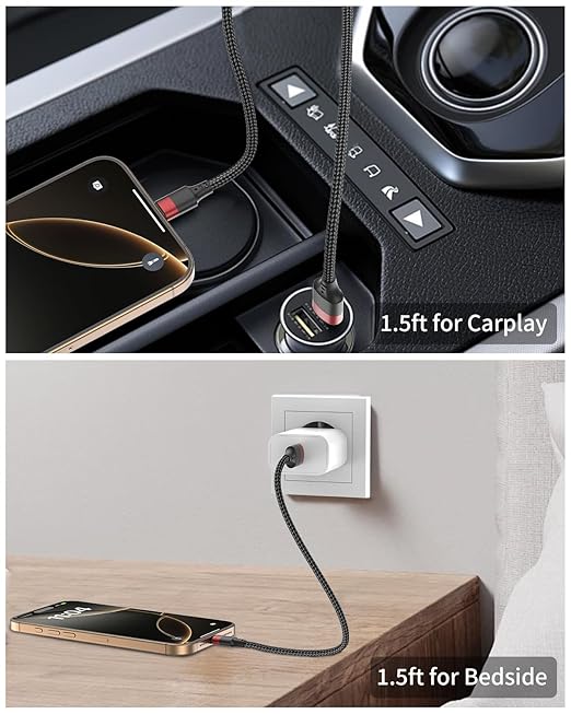 1.5 FT USB C Cable, Short USB to USB C Cord [18 inch, 3 Pack] Braided USB Type C Charging Cable Compatible with iPhone 16 15 Pro Max, Galaxy S24 Ultra A15, Moto LG, Google Pixel and Car