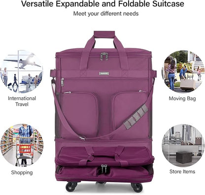 Hanke Expandable Large Suitcase 4 Wheels Lightweight Collapsible,Foldable Suitcases &Travel Bags Hand Luggage Extend 20/24/28 inch Suitcases Duffel Bag Without Telescopic Handle for Men & Women
