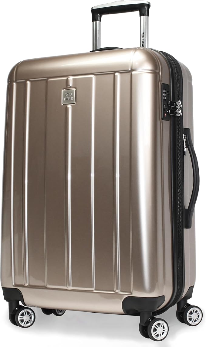 World Traveler Contour 24-Inch Polycarbonate Hardside Expandable Spinner Checked Luggage with TSA Lock - Champagne