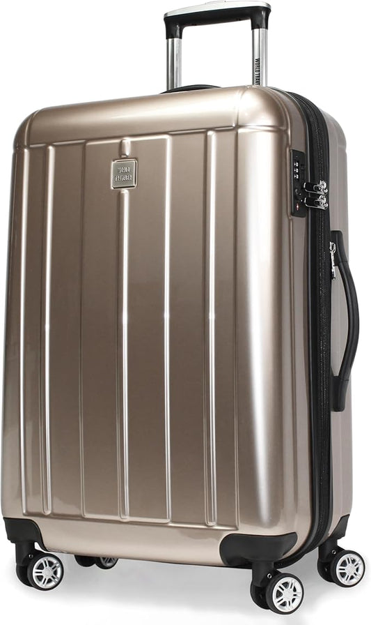 World Traveler Contour 24-Inch Polycarbonate Hardside Expandable Spinner Checked Luggage with TSA Lock - Champagne