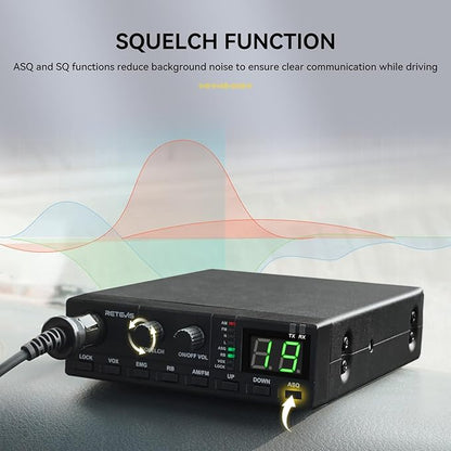 Retevis MB2 AM/FM Professional CB Radio, 40 Channels Mini Radio, Easy to Operate, Squelch Knob ASQ, VOX, Auto-Scan, CB Mobile Radio for Truckers, Black