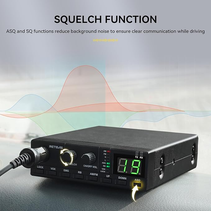 Retevis MB2 AM/FM Professional CB Radio, 40 Channels Base Station with 5W Mini External Speaker, Squelch Knob ASQ Function, VOX, Auto-Scan, Long Range CB Radios for Cars, Truckers, Black