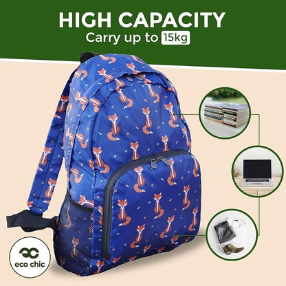 ECO CHIC Hiking Lightweight Packable Backpack - Foldable Daypack for Travel & Hiking & Outdoor Adventures - Waterproof Backpack from Recycled Materials (Highland Cow Teal)