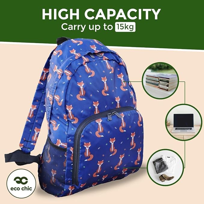 ECO CHIC Hiking Lightweight Packable Backpack - Foldable Daypack for Travel & Hiking & Outdoor Adventures - Waterproof Backpack from Recycled Materials (Flowers Beige)