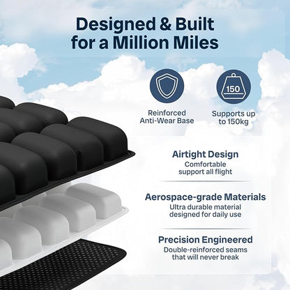 Travel Cushion – CloudAir Technology Airplane Seat Cushion – Inflatable Travel Cushion for Long Flights – Portable Air Cell Design, Puncture-Resistant Waterproof Pad – Black