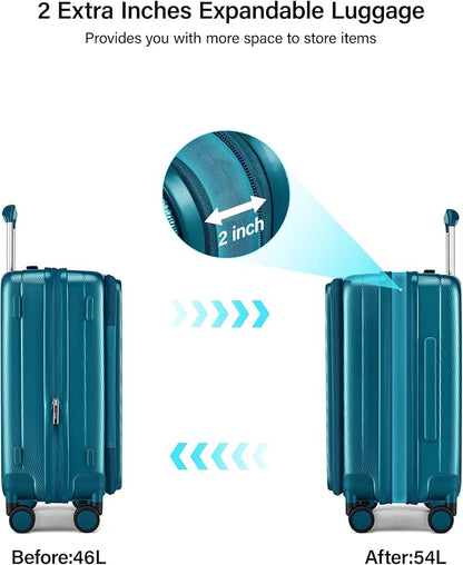 Hanke 20 Inch Expandable Carry On Luggage Airline Approved Top Opening Hard Shell Suitcases with Wheels Lightweight Travel Luggage Carry On Suitcase for Woman Men-Caribbean Blue