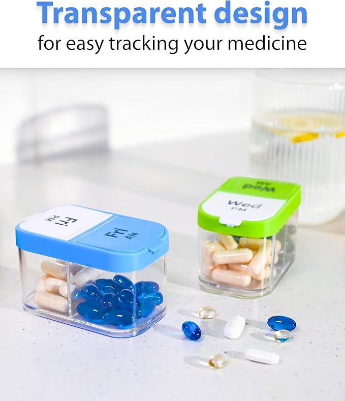 Extra Large Weekly Pill Organizer - XL Vitamin Holder with 7 Detachable AM PM Compartments - Portable Medicine Dispenser for Home and Travel, Big Supplement Container for Weekly or Daily Use, Rainbow