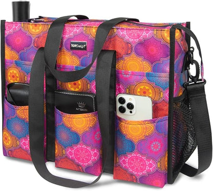 TOPDesign Utility Water Resistant Tote Bag with 22 Pockets, Top Zipper Closure & Thick Bottom Support, for Working Women