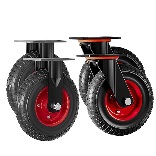 8 Inch Caster Wheels Set of 4 (2 Swivel & 2 Fixed), 800lb Total Capacity, Heavy Duty Plate Casters with Solid Rubber Knobby Tread for Workbench, Cart, Dolly, Trolley, Wagon, and Outdoor Use