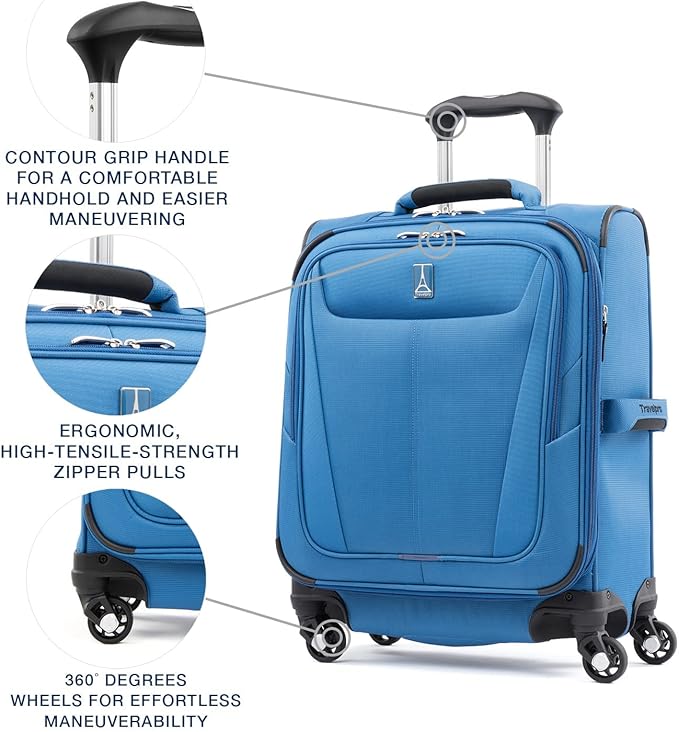 Travelpro Maxlite 5 Softside Expandable Carry on Luggage with 4 Spinner Wheels, Lightweight Suitcase, Men and Women, International, Azure Blue, Carry on 19-Inch