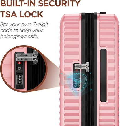 SHOWKOO Luggage Sets 3 Piece Hardside Expandable Suitcase with Double Spinner Wheels Tsa Lock Pink (20in/24in/28in)