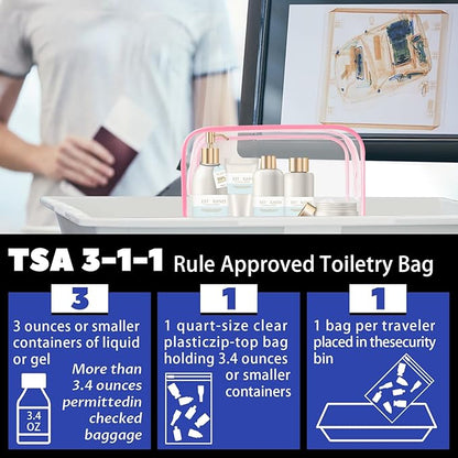 16-Piece Makeup Bags, Waterproof Toiletry Bag Carry Pouch Portable Cosmetic Bag PVCTravel Clear Pouches Carry-on Travel Essentials Transparent Storage Organizer Bag (Rose Pink-M)
