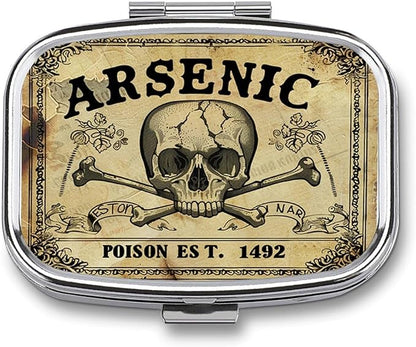 Metal 2 Compartment Pill Organizer Travel Friendly Portable Compact Pill Box Cute Pill Case to Hold Vitamins,Fish Oil,Supplements,Meds,Tablet for Purse,Pocket. (Vintage Skeleton)