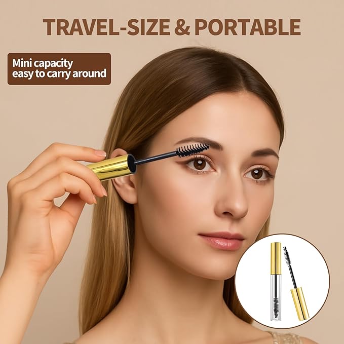 16 Pack Empty Mascara Tube 10ml Refillable Bottles with Brush Wand&Funnels,Leakproof Travel Containers for Lash & Brow Serum,Portable for Makeup Artists or Beginners(Gold)