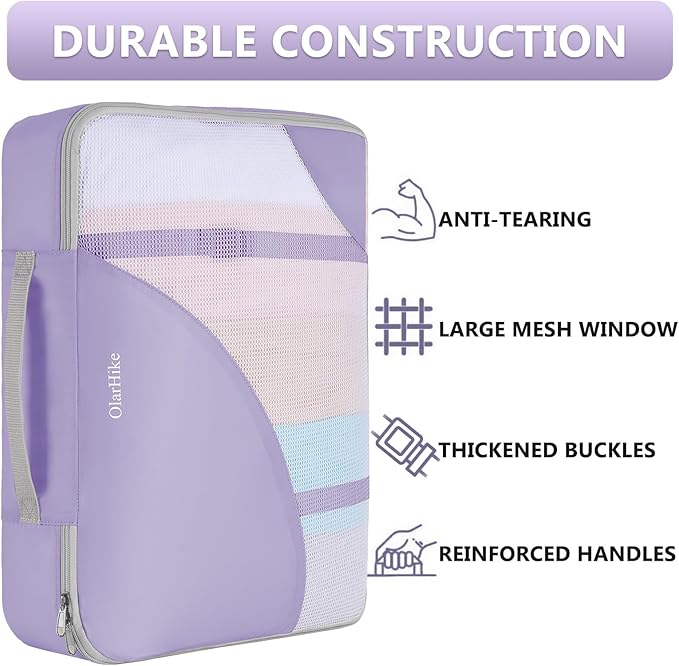 8 Set Packing Cubes for Travel, Anti-Tearing Suitcase Organizer for Luggage with Shoe & Hanging Toiletry Bag,Gifts for Women Mom,OlarHike Vacation Essentials & Accessories for Cruise Ship,Lavender