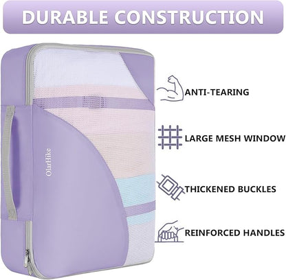 8 Set Packing Cubes for Travel, Anti-Tearing Suitcase Organizer for Luggage with Shoe & Hanging Toiletry Bag,Gifts for Women Mom,OlarHike Vacation Essentials & Accessories for Cruise Ship,Lavender