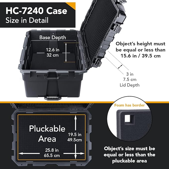 Lykus HC-7240 Large Waterproof Hard Case with Wheels and Customizable Foam, Interior Size 28.3x21.6x15.6 inch, Suitable for cameras, lenses, electronic equipment and more