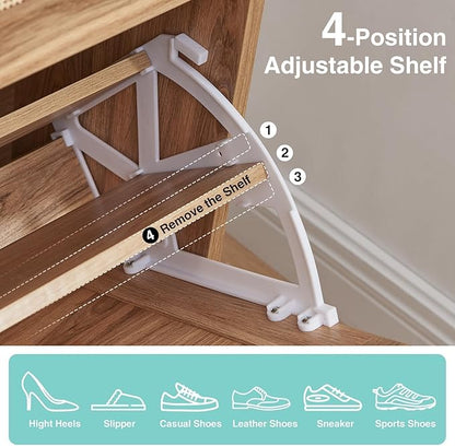 Shoe Storage Cabinet, Boho Shoe Organizer with 2 Flip Drawers & Rattan Design,Farmhouse Freestanding Hidden Slim Narrow Shoe Rack Cabinet for Entryway, Foyer,Hallway, Natural