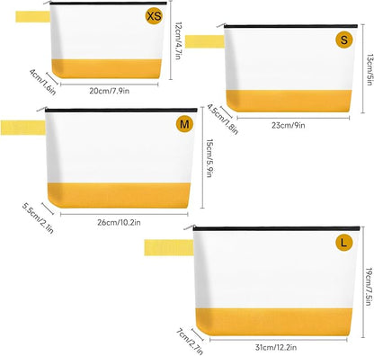 10 Pieces Cotton Canvas Makeup Bag with Bottom and Strap, Multi-Purpose Cosmetic Bag with Zipper Travel Toiletry Pouch, Blank DIY Craft Bag (White&Yellow, L)