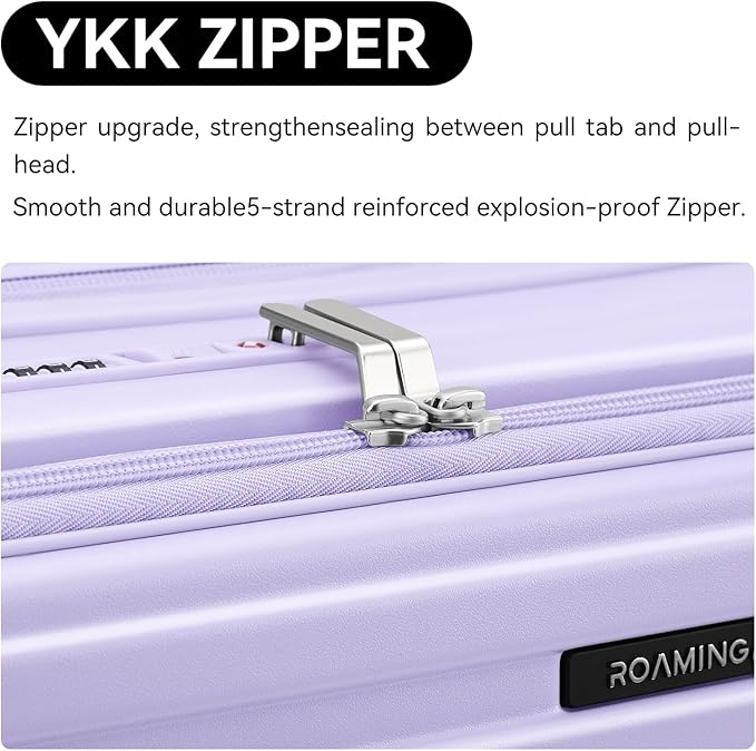 ROAMING 24 Inch Checked Luggage TOP Opening Rolling Suitcase PC hard sided luggage with Spinner Wheels Cup Holder Tsa Lock Specially Designed Ergonomic Pull Rod Handle for Travel Woman Men purple