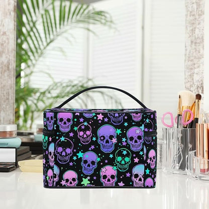 Makeup Bags, Stars Purple Skulls Makeup Organizer Bag Makeup Case Cosmetic Toiletry Bag for Girl Women Ladies