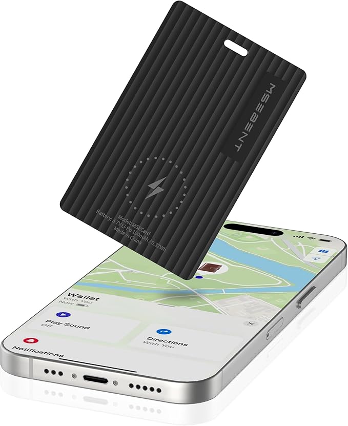 Slim Air Tag Wallet Tracker Card, [Apple MFi Certified], Wireless Charging, Work with Apple Find My, IP67 Waterproof, Item Locator for Keys, Bags, Passport, iOS Only, 1 Pack