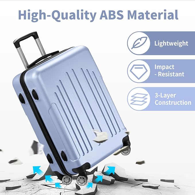 Karl home Luggage Sets 3 Piece, ABS Hardside Suitcase Set with Double Spinner Wheels & TSA Lock for Travel Business, 3-Piece Set (20/24/28), Sea Blue