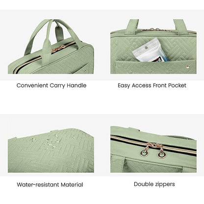 BAGSMART Toiletry Bag Travel Bag with Hanging Hook, Water-resistant Makeup Cosmetic Bag Travel Organizer for Accessories, Shampoo, Full-size Container, Toiletries (Green, Large)