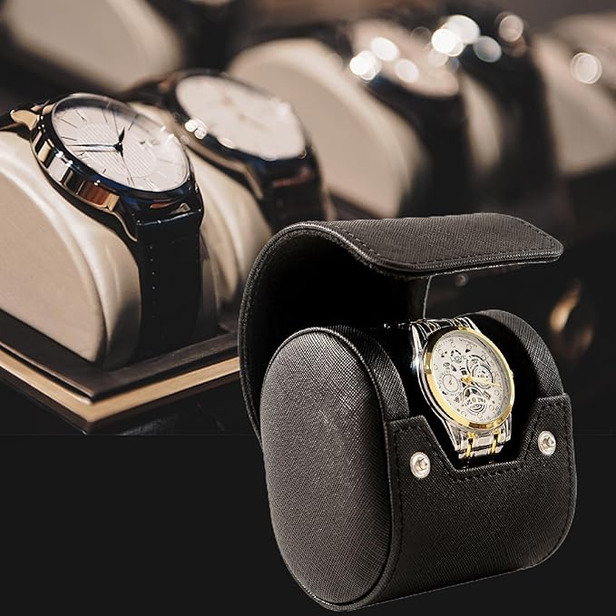 MR.OKAY Single Watch Travel Case- Classic Leather Watch Case With Perfect Texture.Portable Watch Roll Or Organizer For Storage And Display. Luxury Gifts For Men, All Handmade by Artisans.