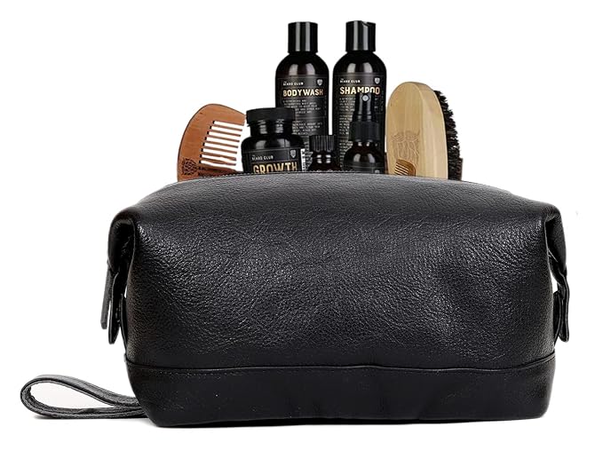 cuero Leather Brown Dopp Kit Unisex Travel Toiletry Cosmetic Pouch Shaving Kit Men Women (black)