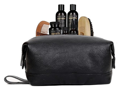 cuero Leather Brown Dopp Kit Unisex Travel Toiletry Cosmetic Pouch Shaving Kit Men Women (black)