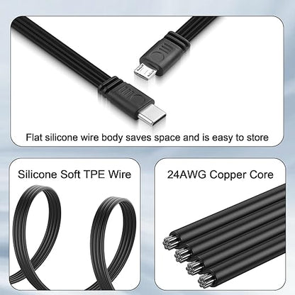 Flexible USB Type-C to Micro USB Cable,Micro 5pin to USB C Flat Data Cable,Type C-to-Micro Short Flat Cable Supporting Charging& DataTransfer,for Phone,Camera,Laptop-30CM(Straight)